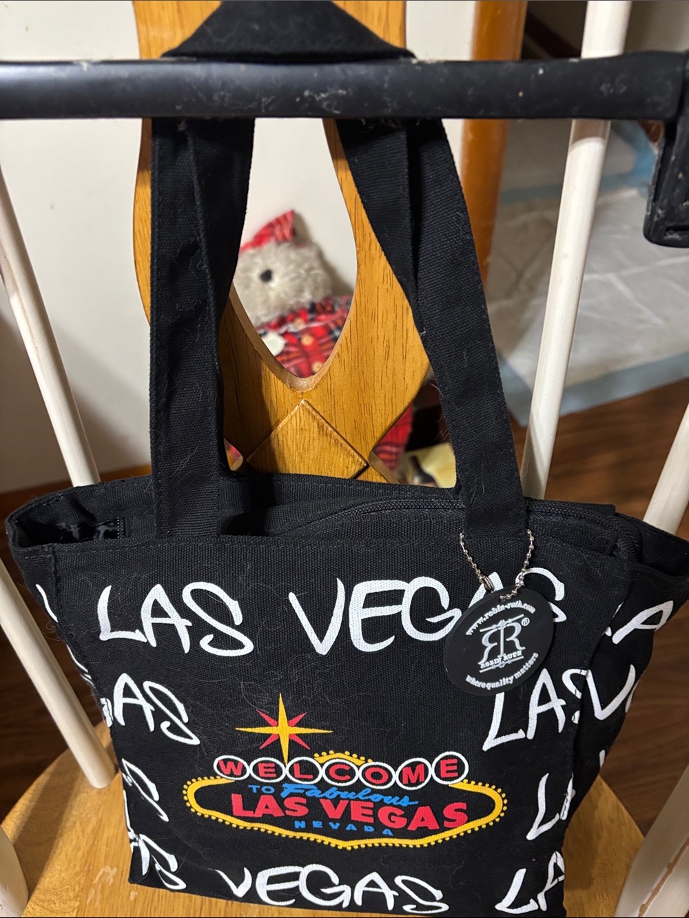 Robin Ruth Black Canvas Las Vegas Tote with Multicolor Sign